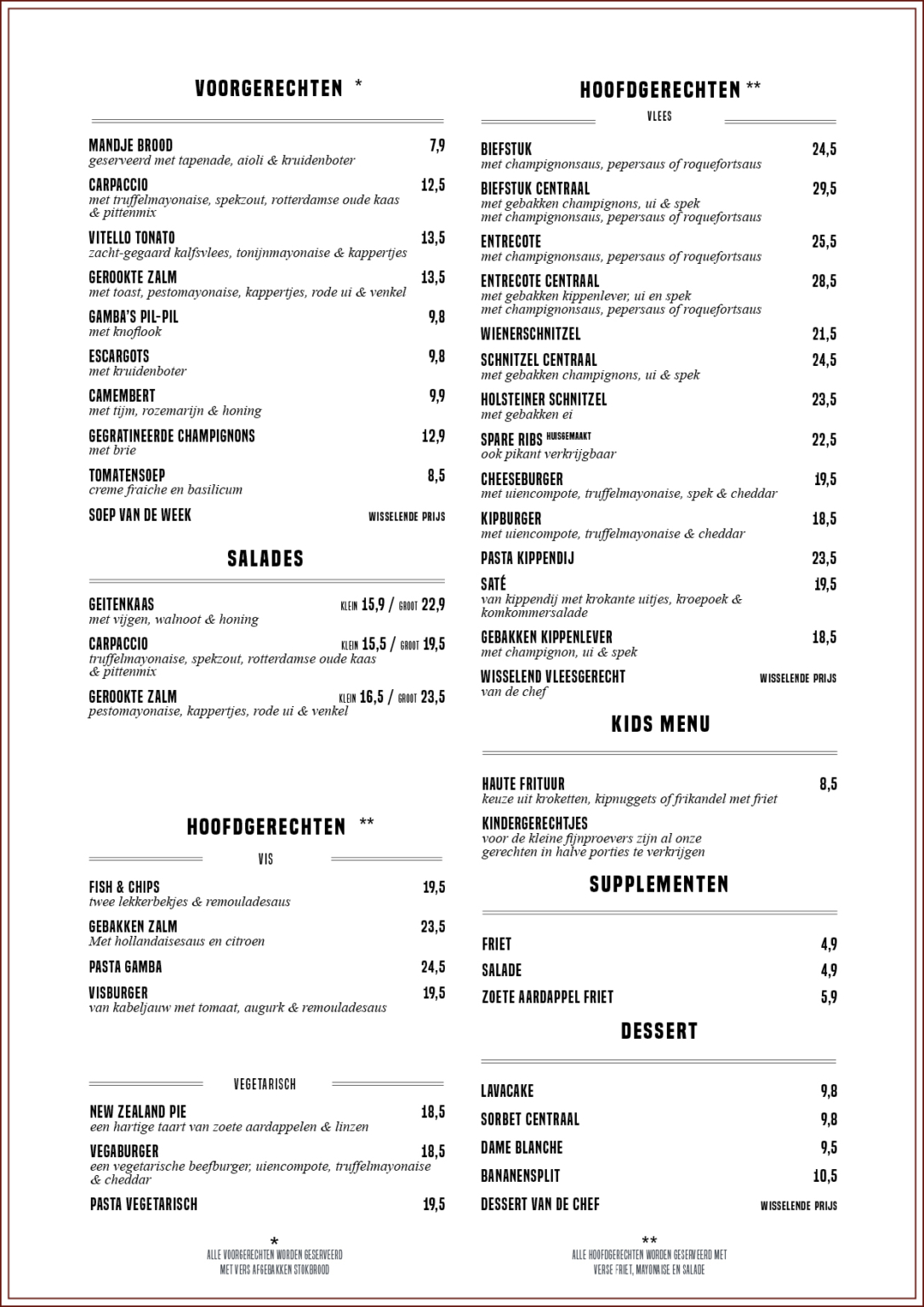 MENUKAART Cafe Centraal