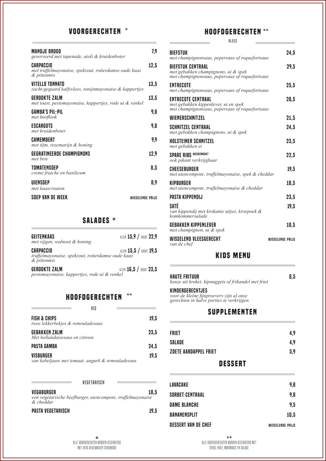 MENUKAART Cafe Centraal